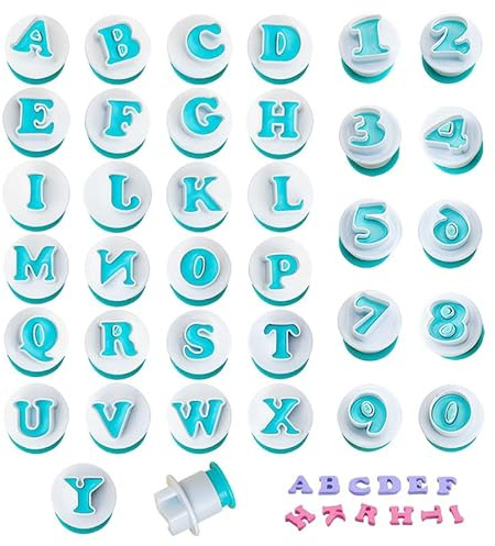 HMCEY 36 Piezas Moldes de Letras para Fondant,Molde Alfabeto,Cortadores de Galletas Numeros,Cortadores Fondant,Moldes para Cortar Galletas,Cookie Cutter Set,Molde Reposteria Formas para Cocina
