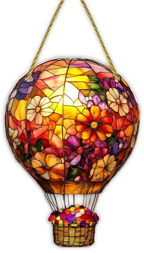 Heißluftballon Deko, 2D Acryl Heißluftballon Solar Fensterdeko Hängend, Solar Heissluftballons für Außen, Terrasse, Wand, Dekoration Für Wohnzimmer, Heimdekoration