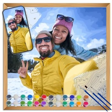 frides Peinture Personnalisée par Numéro pour Adultes - Kits de Peinture au Numéro pour Portrait, Animal de Compagnie ou Paysage, Cadeaux pour Anniversaire, Couple ou Animal de Compagnie(20x20cm)