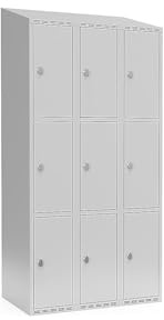 kaiserkraft | 3er-Schließfachschrank Fydor | 3 Abteile | lichtGrau | B 900 mm | schräge Dachform | Vorhängeschloss