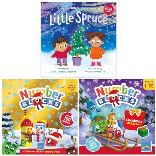 Numberblocks & Little Spruce Christmas Adventure Collection 3 Books Set (Numberblocks Christmas Sticker Activity Book, Sticker Fun Book & Little Spruce: A tiny tree’s big Christmas adventure)