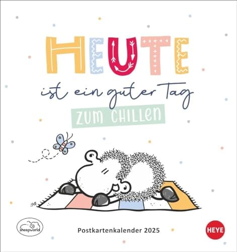sheepworld Postkartenkalender 2025: Liebevoll illustrierter Kalender zum Aufstellen oder Aufhängen. Kultiger Postkarten-Kalender. Kleiner Kalender mit 12 süßen Postkarten. (Postkartenkalender Heye)