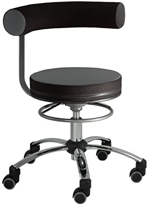 SANUS®-Gesundheitsstuhl | Rollhocker mit 360° Lehne, Fester Lehne, Sitzhöhe (42-51 cm), Stoffbezug grau/schwarz, Rollstopp-Rollen. Ergonomischer Bürostuhl, Erzieherstuhl