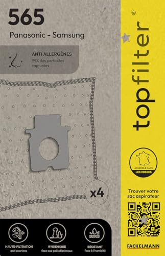Top Filtro 64.565 Panasonic MCE 60-89,30 x 26 x 0,1 cm no tejidas | Filtración multicapa, 4 bolsas por lote, tamaño 30 x 26 cm, no tejido polipropileno, compatible con Samsung y Panasonic