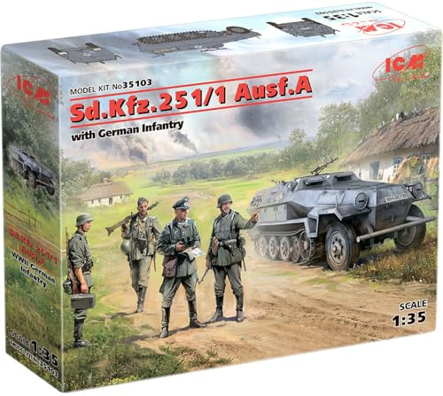 ICM 35103 Sd.Kfz.251/1 AUSF.A with German Infantry Modellbausatz, grau, Mittel