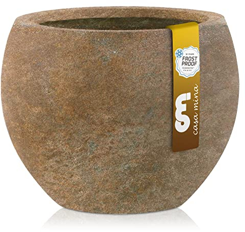 Casa Mina Blumenkübel rund 25 x 20cm | Pflanzkübel braun | Blumentopf hoch | inkl. Wasserabfluß | Pflanztopf groß | Frostbeständig | Woodley Old Stone Brown