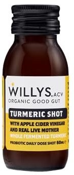 WILLY's Apple Cider Vinegar, Honey & Turmeric Pre-Dosed Shots - Probiotics For Detox & Gut Health - Natural Energy Boost & Immunity Support - 15 x 60ml Glass Bottles