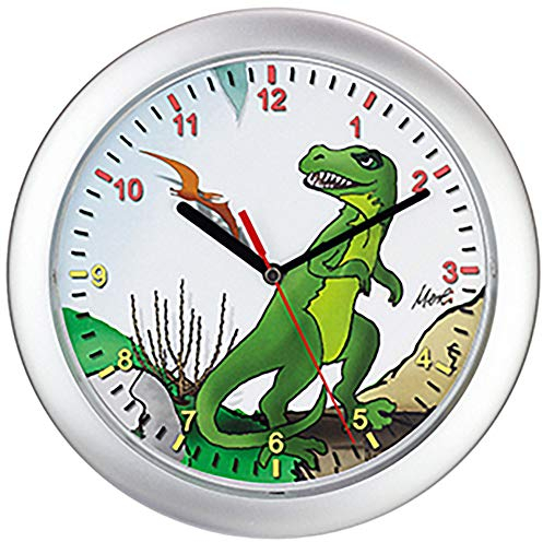 SELVA Horloge Murale Enfant - Dinosaure - Boitier ABS - Verre Plastique - Silencieux - Ø 25 cm