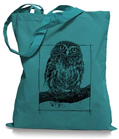 Ma2ca Big Owl Eulen Eule - Stoffbeutel Tragetasche/Bag/Jutebeutel WM1-emerald