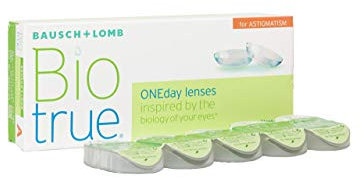 Bausch und Lomb Biotrue ONEday for Astigmatism Tageslinsen, torische Kontaktlinsen, weich, 30 Stück BC 8.4 mm/DIA 14.5 / CYL-0,75 / Achse 080 / +3,25 Dioptrien
