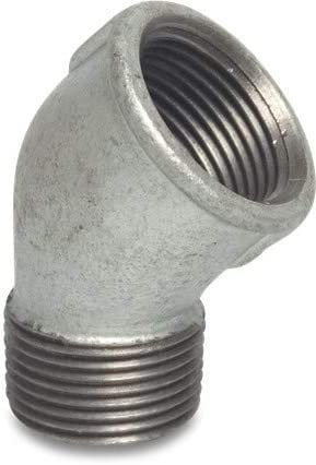 Raccordo Filettato in Ghisa Malleabile Zincata - Gomito 45° Femmina-Maschio - Collegamento Inclinato per Impianti Acqua