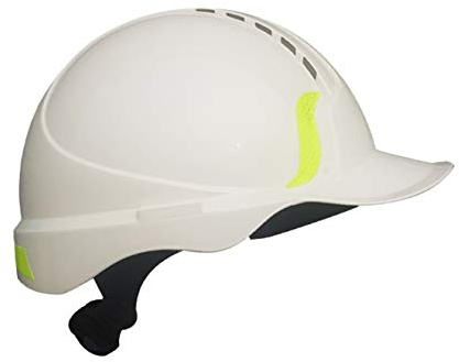 Silent SL1432 Industrial Safety Helmet, Construction Hard Hat, Ventilated, 6 Point Harness, Basic Wheel Adjustment, Reflective, EN 397 & A1 Certified (White)