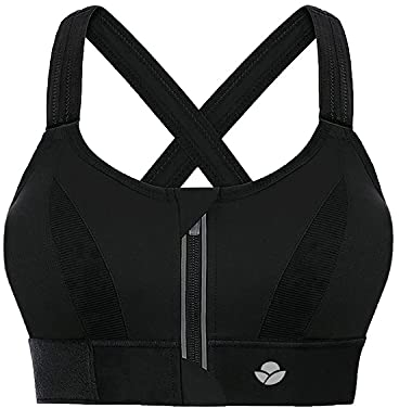 YIANNA Damen Sport BH Starker Halt Grosse Grössen Bustier Ohne Buegel Gepolstert Vorderverschluss Reißverschluss Yoga Sports Bra Crop Top Schwarz,151 Size 4XL