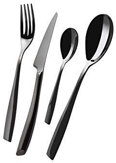 BUGATTI, Riviera, 24-teiliges Besteckset aus Edelstahl 18/10. Besteckset für 6 Personen bestehend aus 6 Löffeln, 6 Gabeln, 6 Messern und 6 Kaffeelöffeln, Black Diamond PVD-Beschichtung