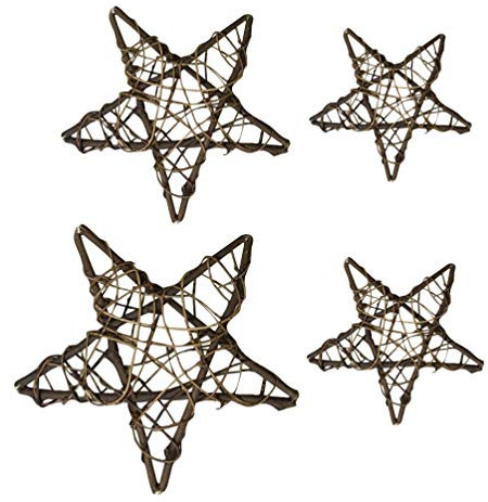 Kisangel 4pcs Star Rattan Wreath Christmas Grapevine Wreath Natural Twig Vine Branch Garland for Xmas Tree Topper Wedding Rustic Vintage Decoration 10cm 15cm 20cm 25cm
