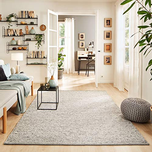 Steffensmeier Handwebteppich Rellenbach | Wolle (Schurwolle), gewalkt, Grau, handgewebt, Größe: 250x250 cm Wohnzimmer und Schlafzimmer
