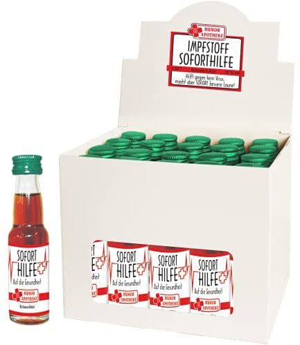 Kleiner Impfstoff Sofort Hilfe | 20 x 2cl. | Kräuterlikör Likör | 32% vol. alk. | Humormedizin Spaßmedizin Humor Apotheke Humorapotheke