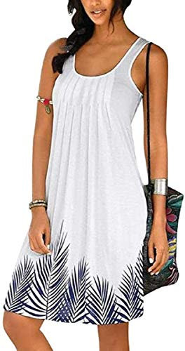 TBSCWYF Vestidos de Playa Estampado sin Mangas Cuello Redondo Casual Verano Mujer Mujer Vestido de Playa Borla de Gasa Cubrir Blusa Camisolas y Pareos Bikini Cover up