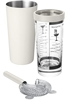 blomus -LOUNGE- Boston-Shaker Set, exakte Dosierung durch verschiedene Maßangaben auf dem Becher, inkl. Barsieb, 500ml, Farbe Moonbeam (64290)