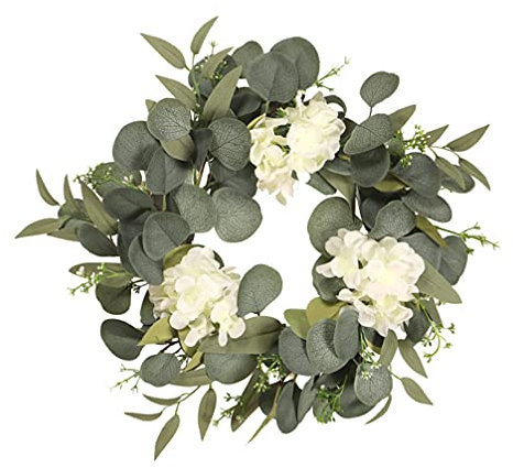 TOYANDONA Natürlicher Hortensienkranz, künstlicher Frühlingskranz, künstliche Hortensienkränze mit grünen Blättern, rustikaler Kranz, Wand, Hochzeit, Party, Haustür