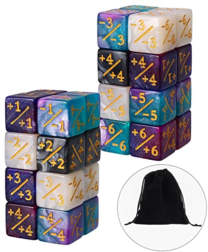 Firtink 32 Stück Würfel Set Würfelzähler Token Würfel mit Aufbewahrung Beuteln MTG, CCG, Kartenspiel Zubehör