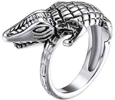 PAURO Herren Edelstahl Vintage Gothic Krokodil Cocktail Ring Biker Tier Fingerband Silberne Größe 68 (21.6)
