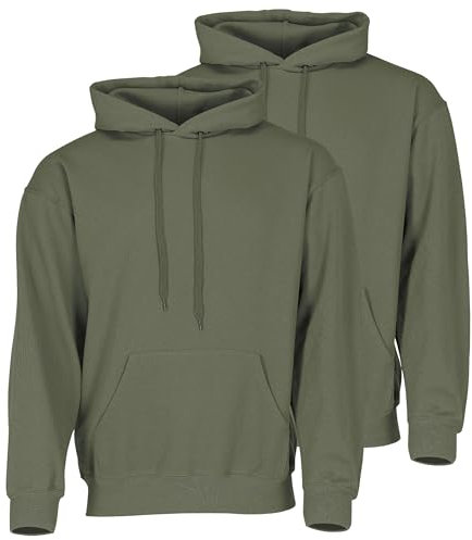 Fruit of the Loom Doppelpack Classic Kapuzen-Sweat Herren Hoodie 2er Pack + GRATIS MyShirt Stoffbeutel, Farbe:Oliv, Größe:2XL