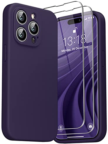 GOODVISH 3 in 1 Cover per iPhone 14 Pro Max Silicone per 6,7, con 2x Pellicola Protettiva, iPhone 14 Pro Max Custodia per Cellulare Antiurto Resistente 360° Protezione 2022, Viola Scuro