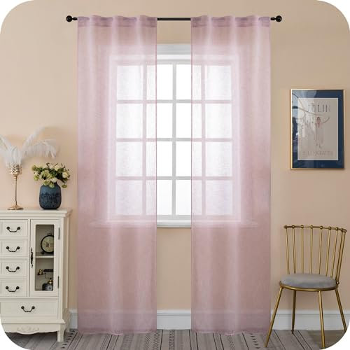 GIRASOLE HOME Coppia Tende Itaca Filtranti in Simil Lino 2 Pannelli con Tasca e Passanti Nascosti (Rosa, 70x240cm)