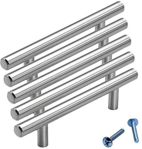 Stahlia Möbelgriffe Edelstahl Vollmaterial 128 mm Schrankgriffe silber massiv Ø10mm (5 Stück) Schubladengriffe Küchengriffe Stangengriff Handgriff Relinggriff