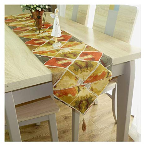 Lieson Dekostoff Tischläufer Modern, Abwaschbare Tischläufer Leinen Baumwolle Weihnachten Tischläufer Wohnzimmertisch Geometrisch Raute Rot 32x120CM