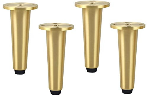 Zhaomi Verstellbare Möbelbeine,Tischbeine aus Messing,Konisch Sofabeine,Schrankfüße aus Metall,4er-Set,für Stühle,Schreibtische,Couchtische,Sofas,inklusive Schrauben (12cm/4.72in,Gold)