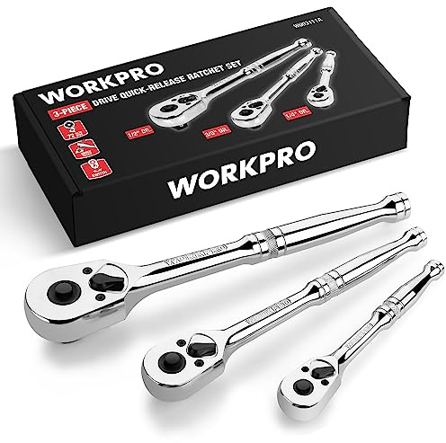 WORKPRO 3-Piece Ratchet Set, 1/4, 3/8, 1/2 Drive, 72-Tooth