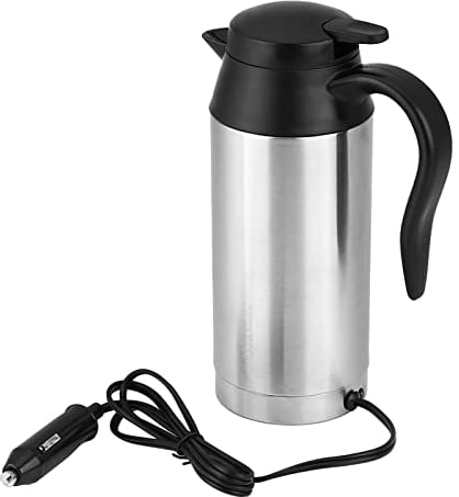 TKSE Travel Kettle,750ml 12V Heat Kettle Car Electric Kettle Stainless Steel Car Heating Coffee Mug Cup Thermoses Kettle Pot Heated Water Cup with LED Indicator for Travel Outdoor Use