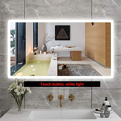 Badezimmerspiegel, rechteckiger LED-Beleuchtungsspiegel mit Berührungsschalter, weißes Licht mit hohem Lumen, warmes Licht, Badezimmer-Wandspiegel, 23,6 x 31,5