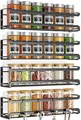 Bunoxea Spice Rack Wall Mounted 4 Pack,Space-Saving Spice Organizer for Spice Jars and Seasonings,Screw or Adhesive Hanging Spice Rack Organizer for Your Kitchen Cabinet,Pantry Door,11.41x2.75x2.75in