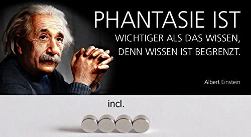 Metall Schild 27x10cm mit 4 Magneten Einstein Phantasie ist wichtiger Sprüche Blechschild