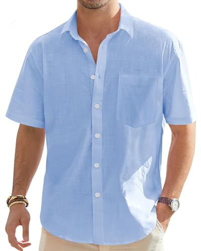 J.VER Leinenhemd Herren Hemd Kurzarm Leinenshirt Freizeithemd Businesshemd Sommer Casual Regular Fit Shirt