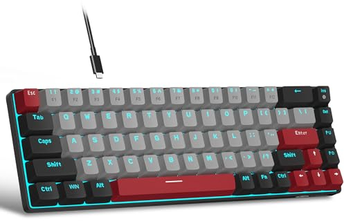 MageGee MK-Box Tragbare 60 % mechanische Gaming-Tastatur, blaue LED-Hintergrundbeleuchtung, kompakte 68 Tasten, Mini-Tastatur mit Kabel, mit braunem Schalter für Windows, Laptop, PC, Mac, Grau/Schwarz