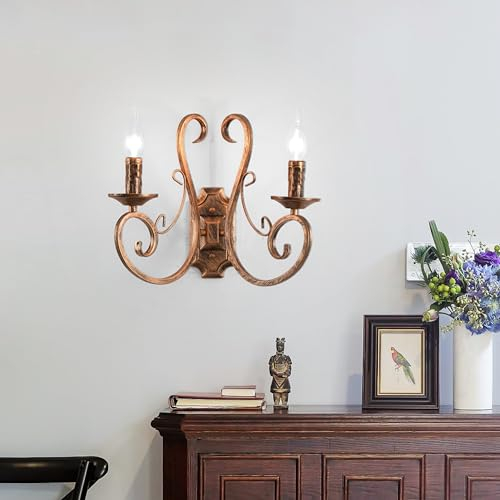 Ganeed Wandleuchten Indoor Retro Metall Vintage Französisch Traditionelle Beleuchtung Rustikale Wandleuchte für Wohnzimmer Schlafzimmer Treppenhaus Foyer E14 Bronze 2 Leuchten (1 Packung)