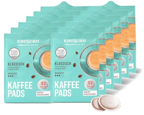 Eduscho Kaffeepads Vorratspack Maxi Packung, Klassisch, 384 Pads – 12 x 32 Pads, vollmundig & ausgewogen, für alle Pad Maschinen, industriell kompostierbar