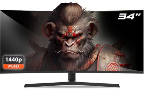 Spirit Of Gamer Epic E34V165 ecran PC Gamer Incurvé, WQHD 3440x1440, 34 Pouces, 165hz, 1ms, HDMI/DP/VGA Compatible, 300 CD/m2, Anti Lumiere Bleue