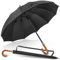 KEYHOT Stick Umbrella Wooden Handle, Large Umbrellas Windproof Strong for Men Women, 12 Ribs Stick, 55inch(BLACK)