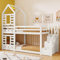Merax Wooden Bunk Beds for Kids, Tree House Toddler Bed with Storage & Ladder, 3FT Bed Frame with Window for Children, 2x Slatted Frame Kids Bed, Cabin Bed with Full-length Guardrail, White 190x90cm
