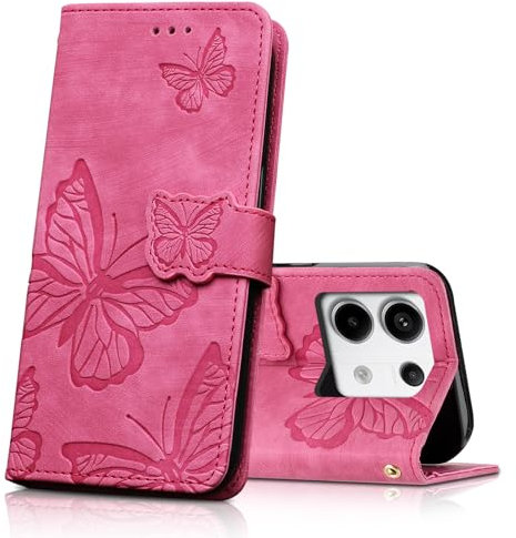 CXTcase Cover per Xiaomi Redmi Note 13 Pro - Custodia a Libro in Pelle PU Portafoglio Protettiva, Flip Caso Rosa Rossa