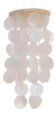 Boho Home Decor Windspiel Capiz Muscheln 14x36cm Perlmutt Weiß - Muschelkette Deko für Balkon Fenster Terrasse Garten - Indoor & Outdoor Hängedeko - Muschelgirlande Fensterschmuck