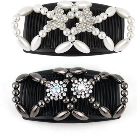 ZOKJSW 2 pcs peigne à cheveux magique perlé Pinces à Cheveux Élastiques Magiques Peignes de Cheveux Extensible Double Clips Magic hair comb pour Accessoire Cheveux Femmes Filles