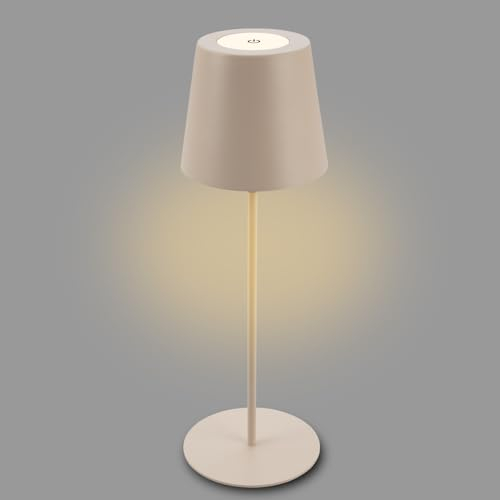 BRILONER - LED Tischlampe kabellos mit Touch, dimmbar in Stufen, höhenverstellbar, aufladbar via USB-C, Nachttischlampe, Leselampe, Tischleuchte, Akku Lampe, Outdoor Lampe, Höhe 36 cm, Beige