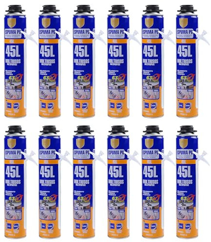 Espuma de Poliuretano de Alta Expansión Multiuso 750ml con Cánula - Protección Efectiva Contra Pérdida de Calor, Frío, Corrientes de Aire, Ruido y Humedad - 12 unidad