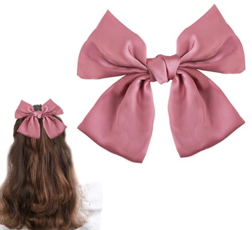 Fermaglio per Capelli con Fiocco, Rosa Ferma Capelli Per Ragazza Fiocchi Per Capelli Con Chiusura Clip Fermaglio Mollette Per Capelli Donna In Raso Fermaglio per Capelli Semplice in Tinta Unita